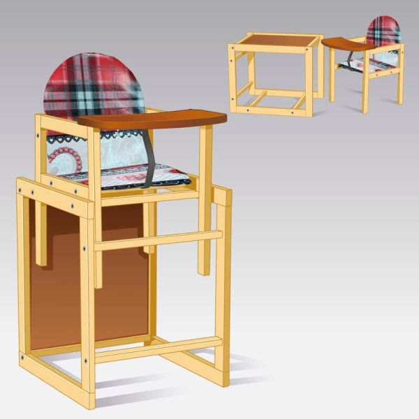 Стільчик для годування 2в1 малий №1125 "Сердечко на червоному" ТМ "Мася"