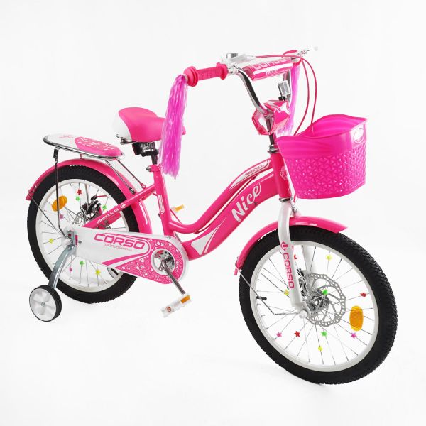 Дитячий Велосипед двоколісний "Corso Nice" 18 дюймів (NC-18129) дод. колеса, дзвінок, пляшечка, кошик