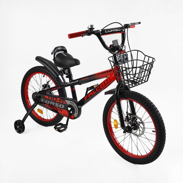 Дитячий двоколісний Велосипед Corso Falcon 20дюймів (FL-20365) дод. колеса, дзвінок, пляшечка, кошик