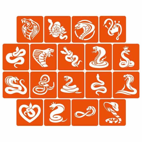 Набір трафаретів для біо-тату "Змії" snakes_5x5_18_1, 5х5 см 18 простих трафаретів