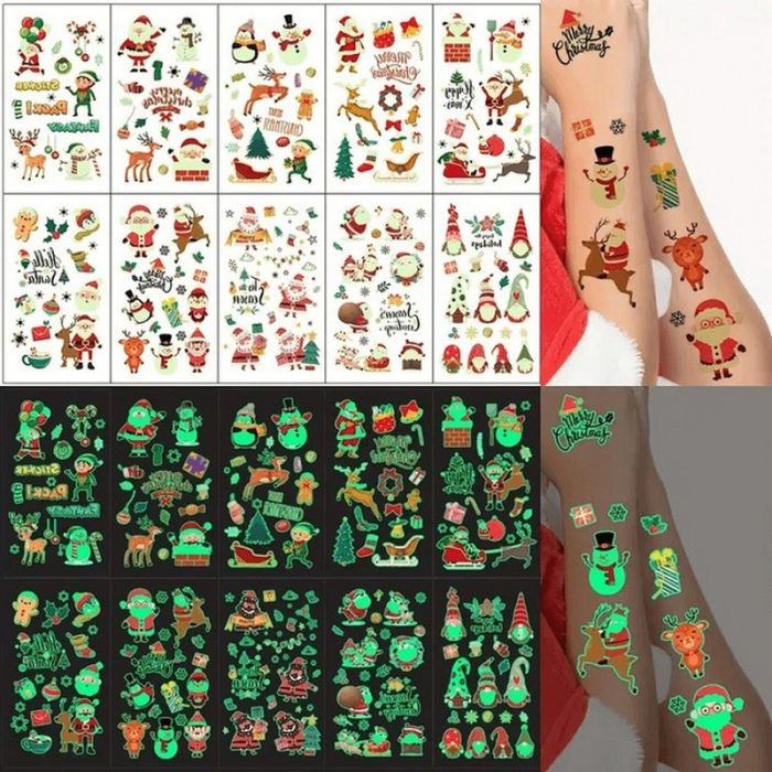 Набір тимчасових тату "Різдво №2" kids-tatto-set10-2-christmass, що світяться, 12 х 7 см  