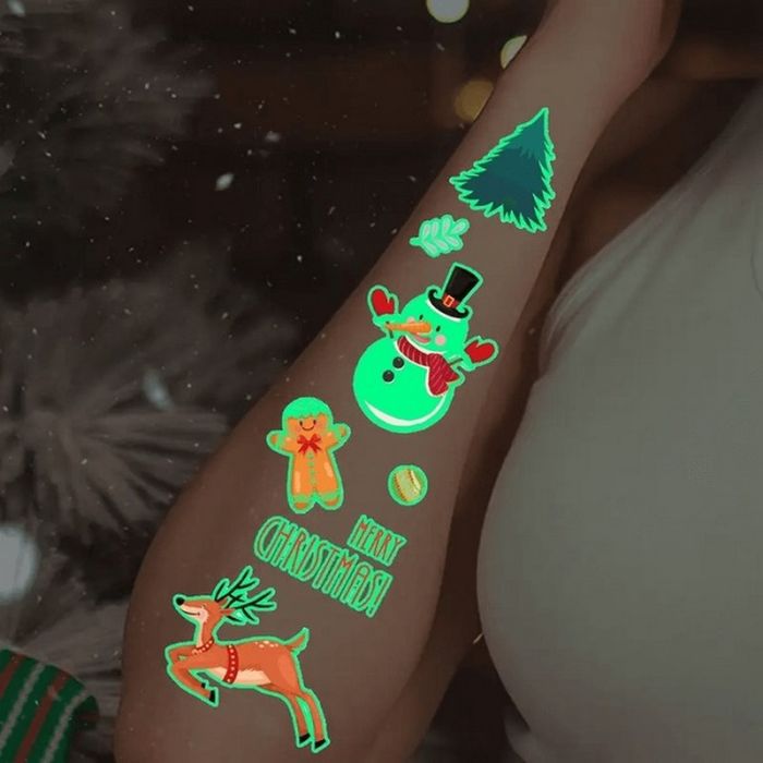 Набір тимчасових тату "Різдво №2" kids-tatto-set10-2-christmass, що світяться, 12 х 7 см  