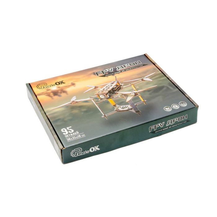Дерев'яний 3D конструктор "FPV дрон" Puz-00923, 95 деталей                                                                