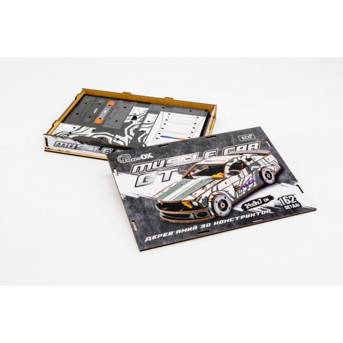 Дерев'яний 3D конструктор "Muscle car GT" Puz-00639, 162 деталі, білий                                                      