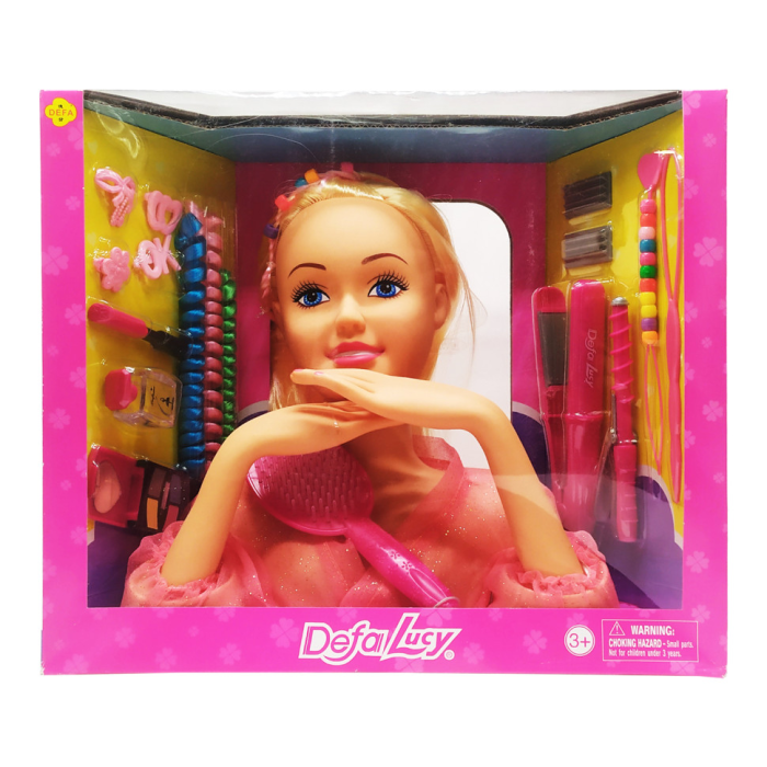 УЦІНКА! Лялька голова для зачісок DEFA 8415(Pink)-UC 23 см, плойка, косметика, шпильки