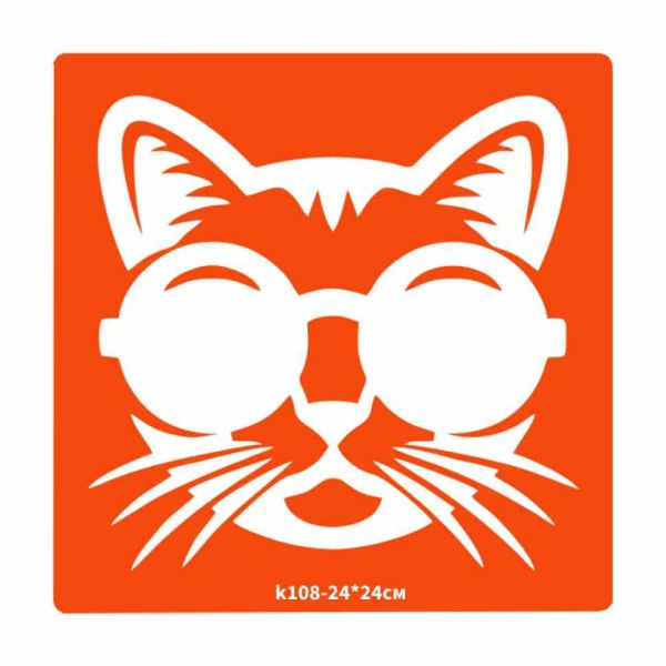 Трафарет для біо-тату Котик k108-24*24см, розмір 24х24см