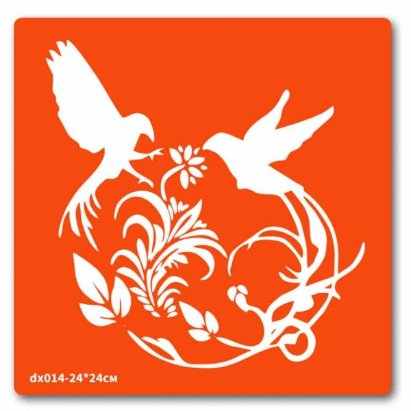 Трафарет для біо-тату Пташки dx014-24*24см, розмір 24 х 24см                                                                
