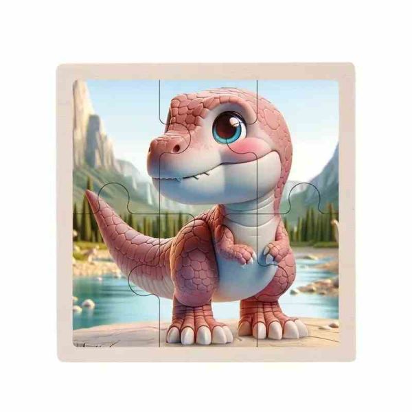 Дитячий дерев'яний пазл-вкладиш "Тиранозавр" MD 1509-5, 6 елементів 9,8 х 9,8 х 0,4 см