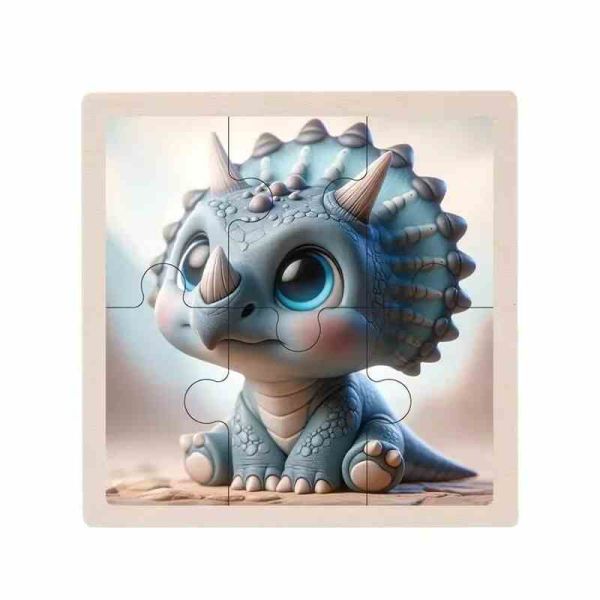 Дитячий дерев'яний пазл-вкладиш "Трицерапторс" MD 1509-27, 6 елементів 9,8 х 9,8 х 0,4 см