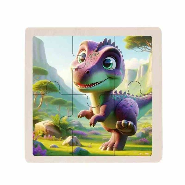 Дитячий дерев'яний пазл-вкладиш "Тиранозавр" MD 1509-26, 6 елементів 9,8 х 9,8 х 0,4 см