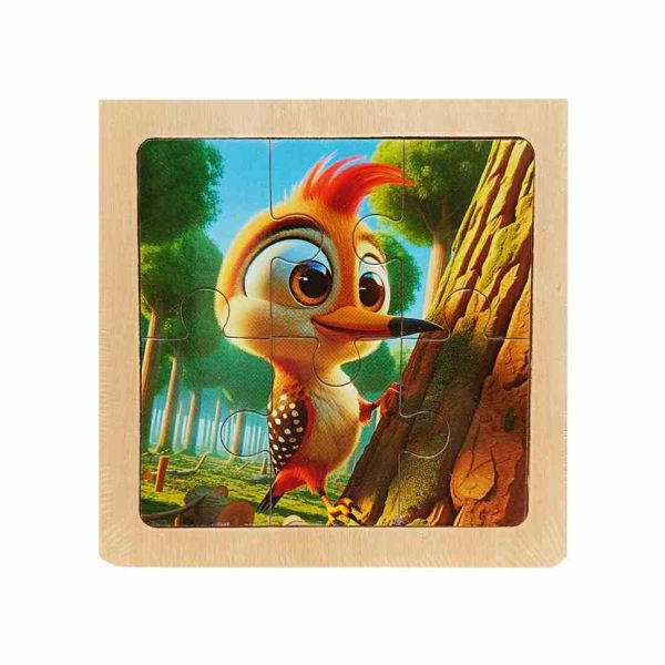 Дитячий дерев'яний пазл-вкладиш "Дятел" MD 1509-15, 6 елементів 9,8 х 9,8 х 0,4 см