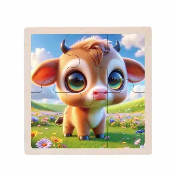 Дитячий дерев'яний пазл-вкладиш "Теля" MD 1509-13, 6 елементів 9,8 х 9,8 х 0,4 см