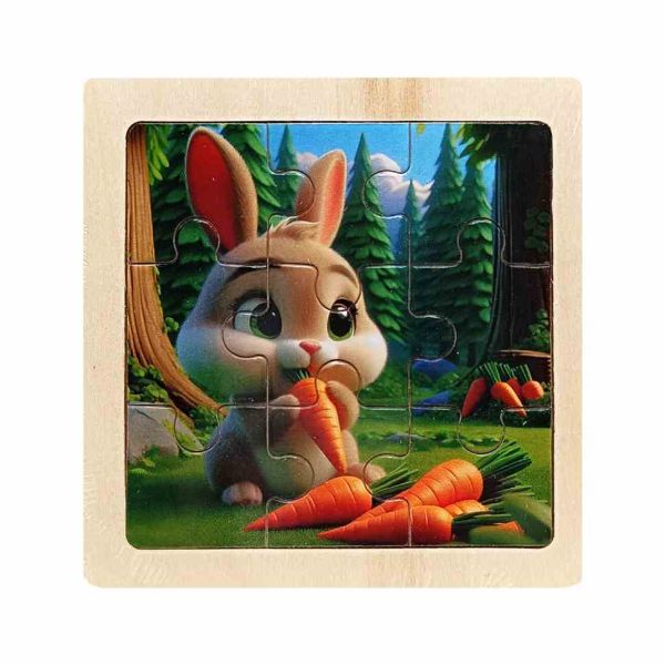 Дитячий дерев'яний пазл-вкладиш "Зайченя з морквинкою" MD 1506-7, 9 елементів 9,8 х 9,8 х 0,4 см