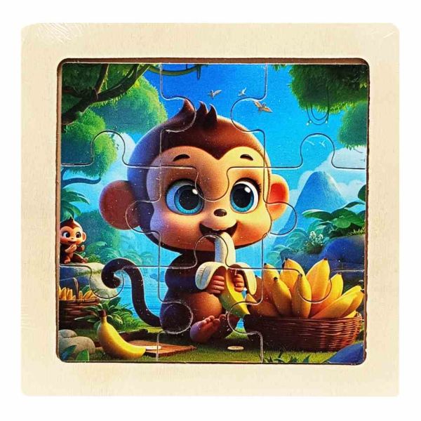 Дитячий дерев'яний пазл-вкладиш "Шимпанзе" MD 1506-25, 9 елементів 9,8 х 9,8 х 0,4 см