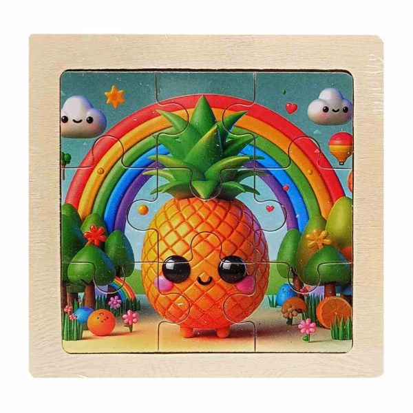 Дитячий дерев'яний пазл-вкладиш "Ананас" MD 1506-24, 9 елементів 9,8 х 9,8 х 0,4 см