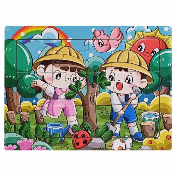 Дитячий дерев'яний пазл-вкладиш "Садіння дерев" MD 1343-15, 12 елементів 15 х 11 х 0,4 см