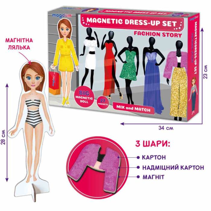 Настільна магнітна гра "Fashion story" ML4032-08 EN магнітна лялька, 27 магнітів