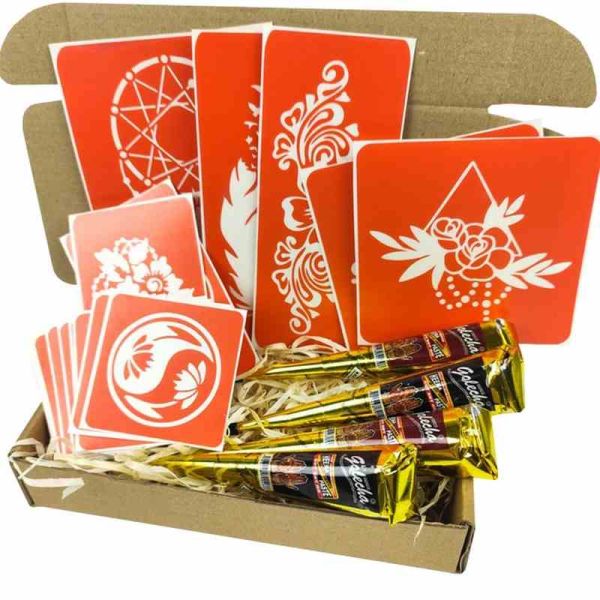 Набір кольорової хни з трафаретами для біо-тату №6 color-henna-set-06