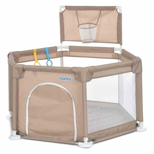 Дитячий манеж MR 1340-BG, бежевий, з баскетбольним кільцем