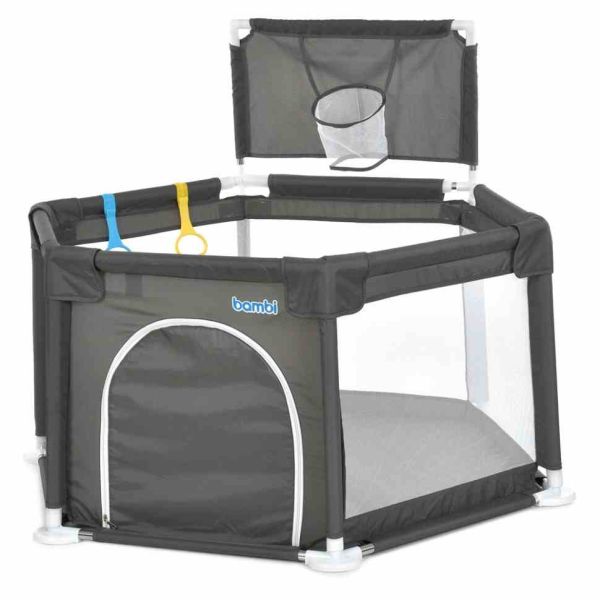 Дитячий манеж MR 1340-G, сірий, з баскетбольним кільцем