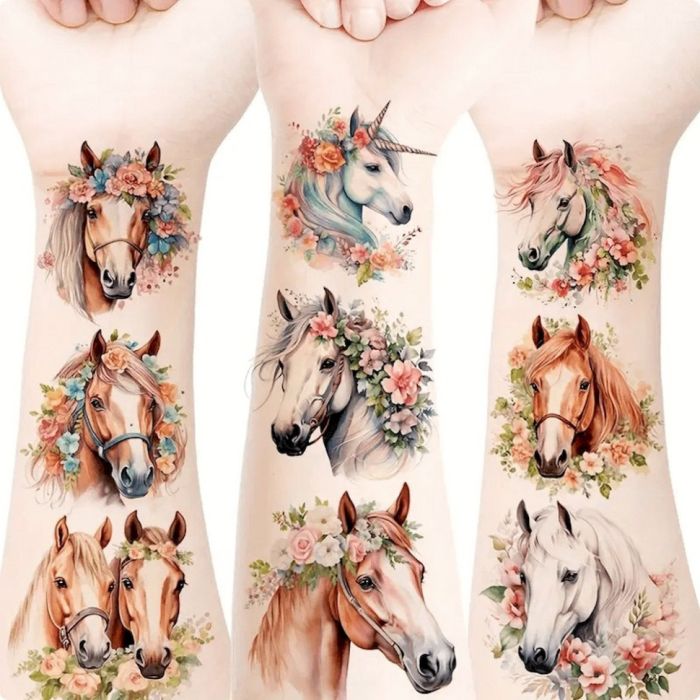 Набір тимчасових татуювань "Коні" Horses-20-01 розмір 6х6 см