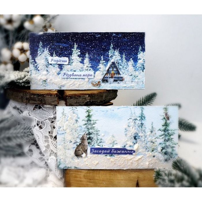Набір для створення 2 шт вітальних листівок на підставках "Зимові казки" FDGCK-048, 20 см х 10 см