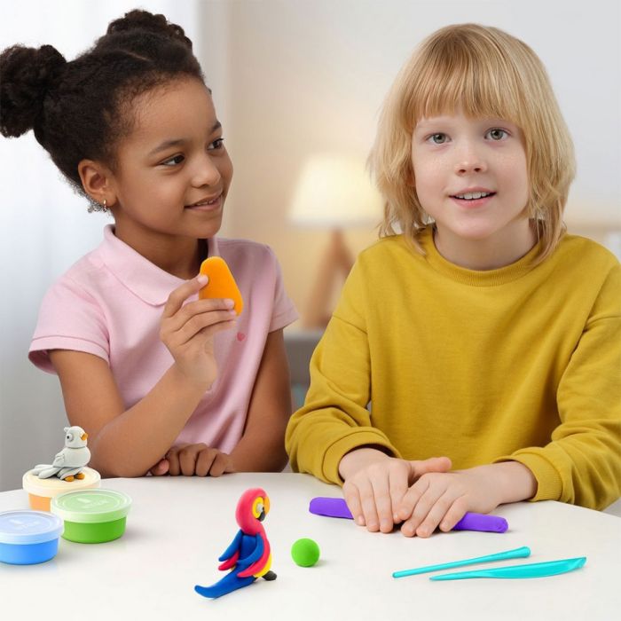 Набір пластиліну "Птахи: Папуга Ара, Фазан, Голуб" ЛІПАКА 60025-UA01 самостійно твердіє