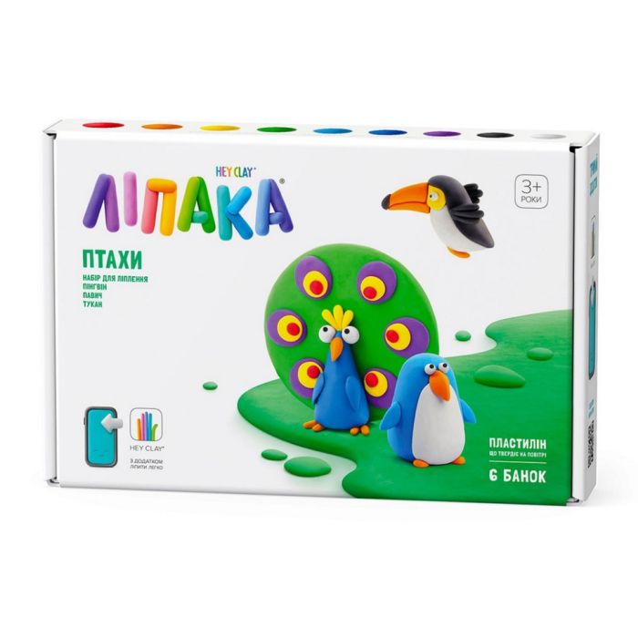 Набір пластиліну "Птахи: Пінгвін, Павлин, Тукан" ЛІПАКА 60026-UA01 самостійно твердіє