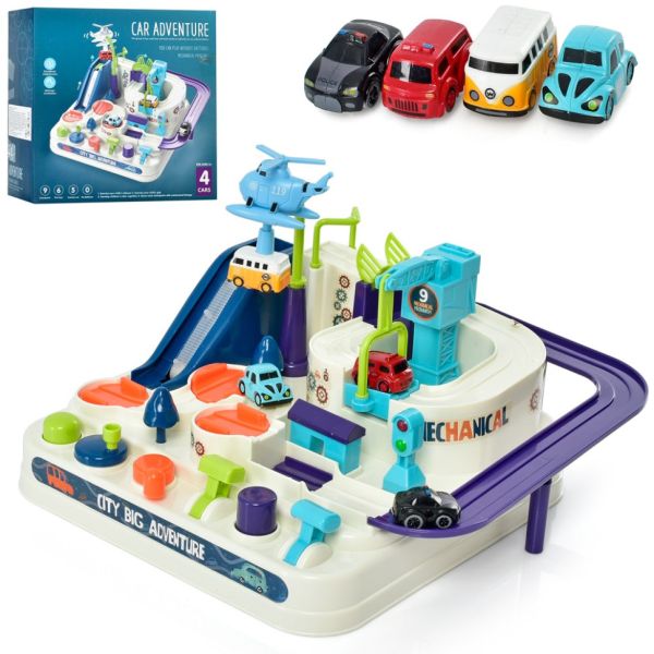 Дитячий ігровий набір "Трек" T802A 4 машинки, вертоліт, рухомі деталі