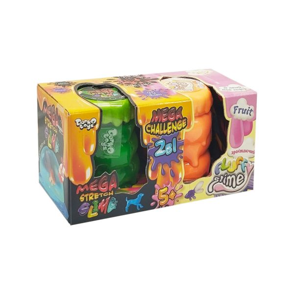 В'язка маса 2 в 1 "Mega Stretch Slime" та "Fluffy Slime" FLS-03-01U Зелений-помаранчевий