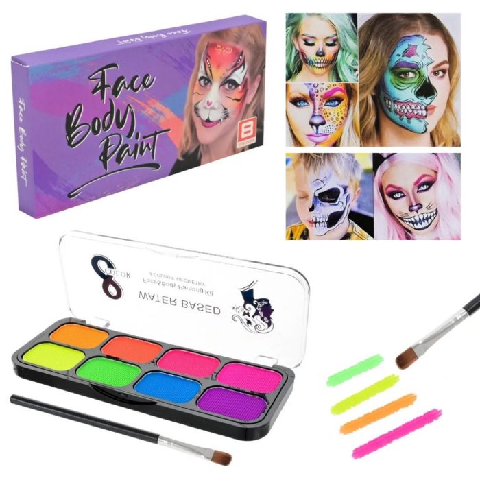 Дитячий набір аквагриму Cel-2504 палетка, неон, 8 кольорів