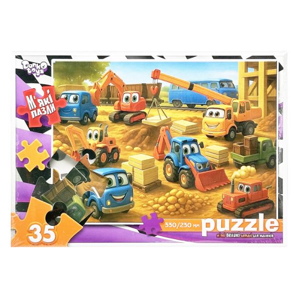 Дитячі м'які пазли "Будівельні машинки" S35-11-02, 35 елементів