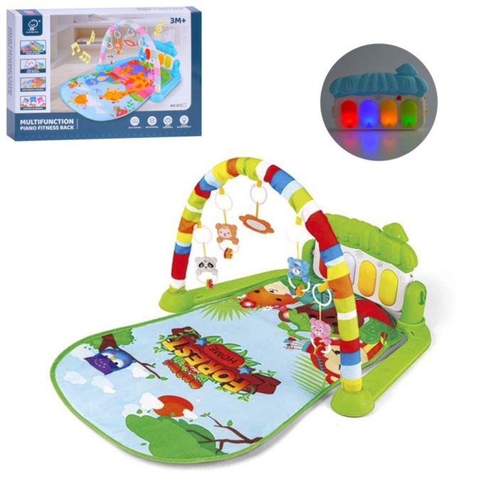 Дитячий розвиваючий килимок 973, 72х47 см, дуга, підвіски 5 штук, брязкальце