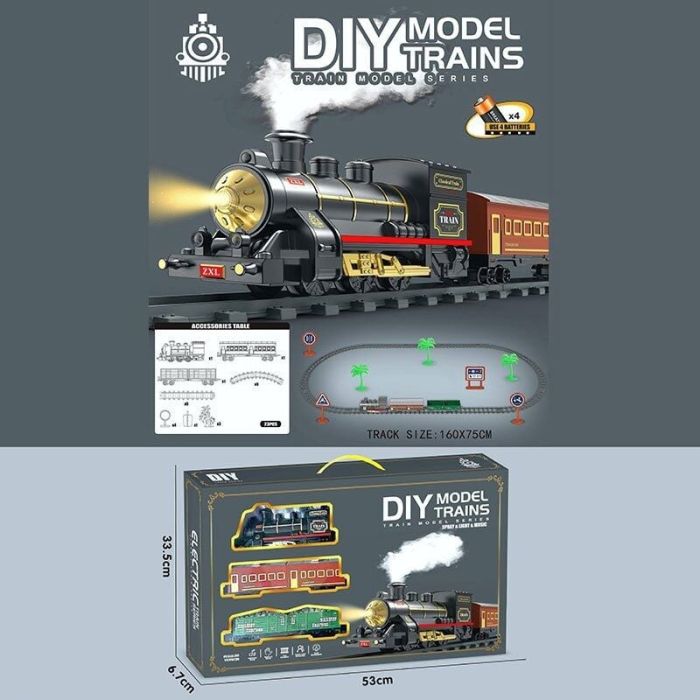 Залізниця XZ 012 (24) локомотив, 2 вагони, колія: 160х75 см, підсвічування, звуки, парогенерація, аксесуари, в коробці