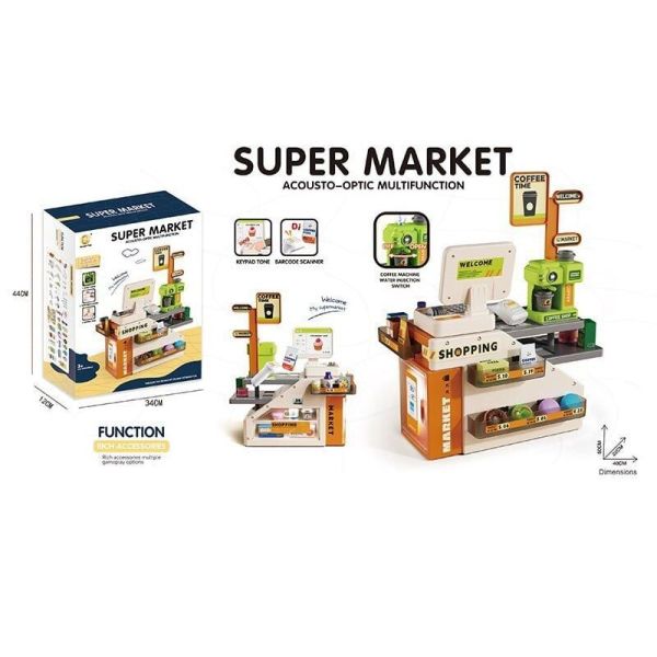 Супермаркет 929 (18/2) на батарейках, звук, підсвічування, сканер, каса, кавомашина, продукти, наліпки, в коробці
