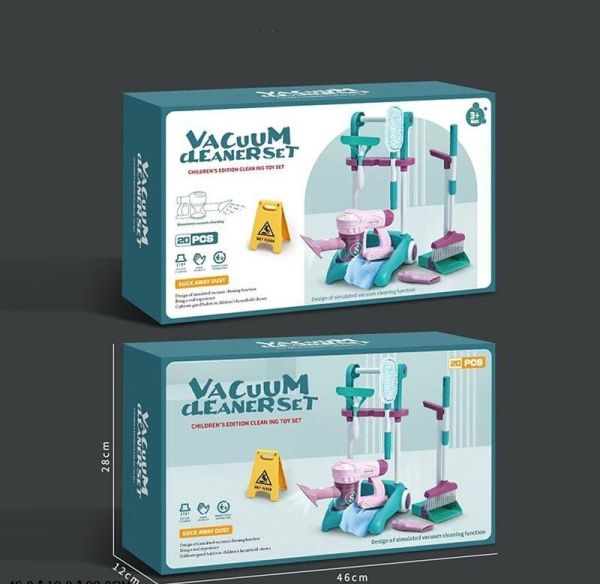 Дитячий Набір для прибирання (688-8) пилосос на батарейках, швабра, щітка, знак попередження, візок