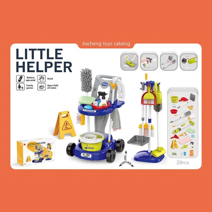 Набір для прибирання 667-66 (8) пилосос на батарейках, візок, відро з віджимом, швабра,мітли,знаки попередження,аксесуари, в коробці