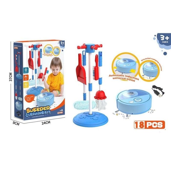 Дитячий Набір для прибирання (398-8) 20 предметів, пилосос працює від акумулятора 3.7 V, USB-зарядка, швабра, щітка, підставка