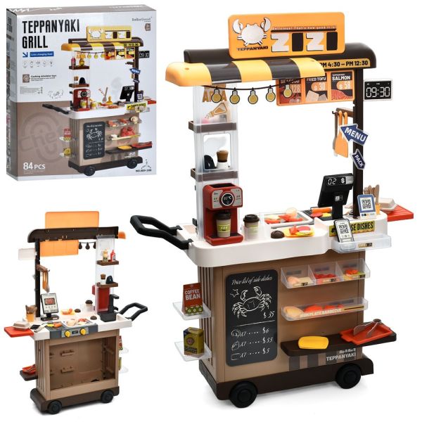 Дитячий магазин - Фудтрак (889-288) гриль, звук, світло, пара, мийка-ллється вода, каса, кавоварка-ллється вода(механіч), 84 дет.