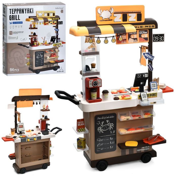 Дитячий магазин - Фудтрак (889-288) гриль, звук, світло, пара, мийка-ллється вода, каса, кавоварка-ллється вода(механіч), 84 дет.