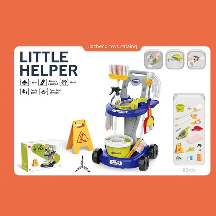 Дитячий Набір для прибирання (667-68) пилосос на батарейках, світловий датчик, відро, швабра, мітла, щітки, знак попередження