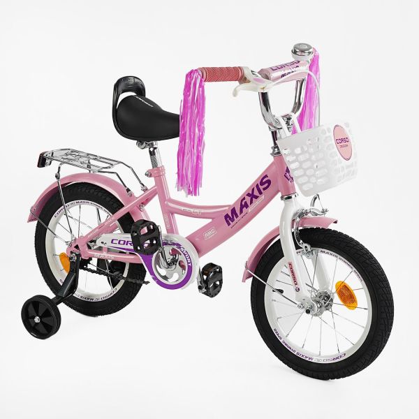 Велосипед 14" дюймів 2-х колісний "CORSO" MAXIS CL-14030 (1) ручне гальмо, дзвіночок, сидіння з ручкою, додаткові колеса, ЗІБРАНИЙ НА 75%, в коробці
