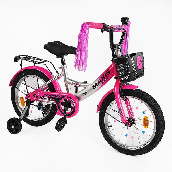 Велосипед 16" дюймів 2-х колісний "CORSO" MAXIS CL-16359 (1) кошик, ручне гальмо, дзвіночок, сидіння з ручкою, дод. колеса, ЗІБРАНИЙ НА 75%, в коробці