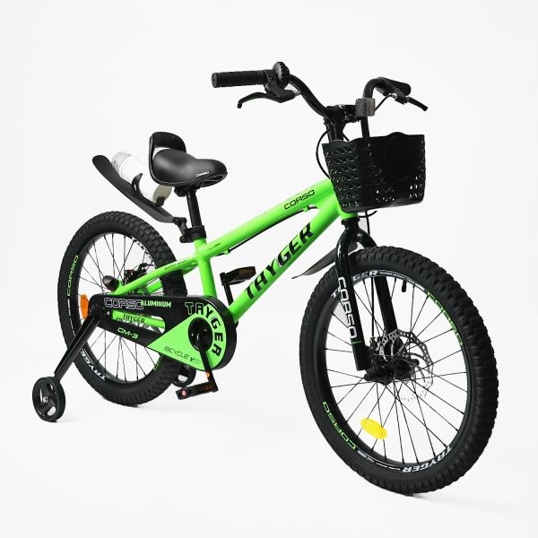 Дитячий двохколісний Велосипед CORSO "TAYGER" 20 дюймів (TG-21708) алюмінієва рама, дискові гальма, дод. колеса, дзвоник, бутилочка