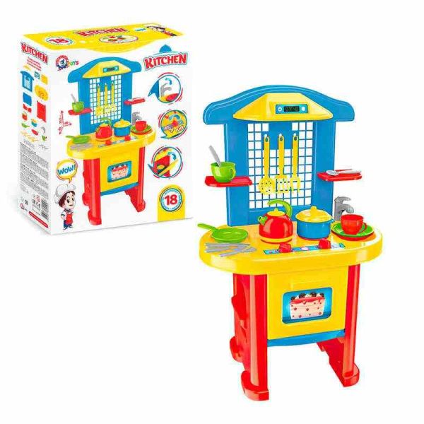 гр Кухня №3 2124 (3) "Technok Toys", пательня, каструля, 2 тарілки, 2 чашки, столове приладдя, чайник, в коробці