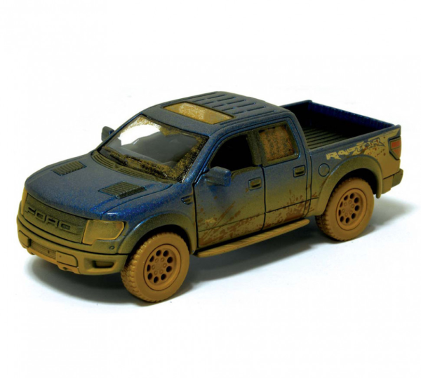 Дитяча модель машинки пікап Ford F-150 SVT Raptor-Supercrew Muddy Kinsmart KT5365WY інерційна, 1:46  Blue