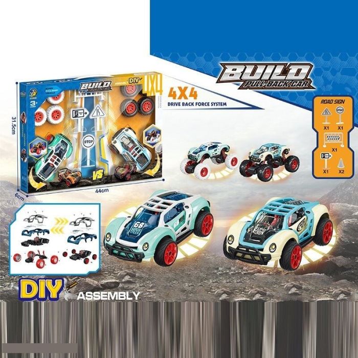 Машинки-конструктори 65277 (24/2) 2 машинки, інерція, 2 набори коліс, гумові шини, інструменти, в коробці