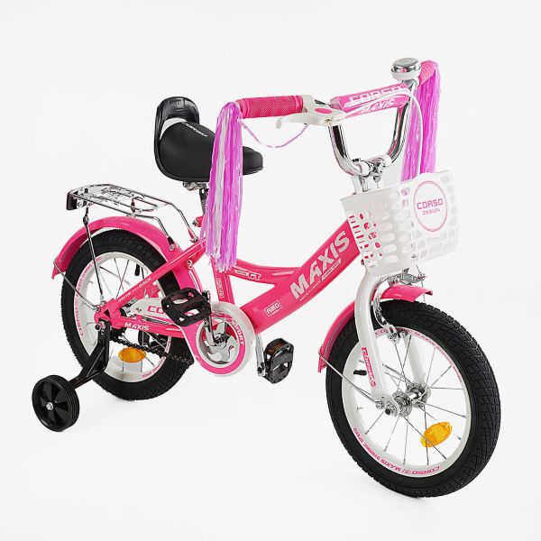 Велосипед 14" дюймів 2-х колісний "CORSO" MAXIS CL-14705 (1) ручне гальмо, дзвіночок, сидіння з ручкою, додаткові колеса, ЗІБРАНИЙ НА 75%, в коробці