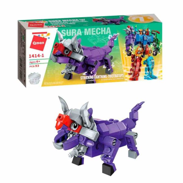 Дитячий Конструктор Qman 1414-1-6 трансформер (робот + динозавр) 93 дет  Triceratops