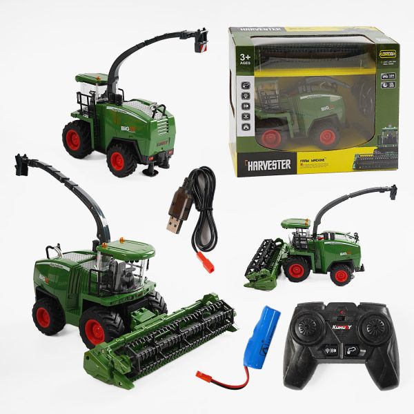 Комбайн на радіокеруванні 6605 (16) підсвічування, звук, акумулятор 3.7V, пульт 2.4GHz, USB-кабель, парогенератор, масштаб 1:24, в коробці